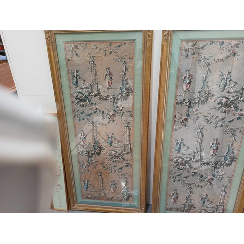 235 - A pair of scarce French 18th-century panels 'Chinoiserie' block printed wallpaper panels in the mann... 