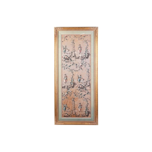 235 - A pair of scarce French 18th-century panels 'Chinoiserie' block printed wallpaper panels in the mann... 