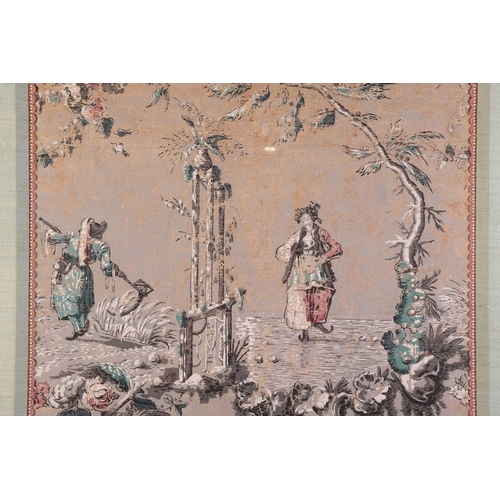 235 - A pair of scarce French 18th-century panels 'Chinoiserie' block printed wallpaper panels in the mann... 