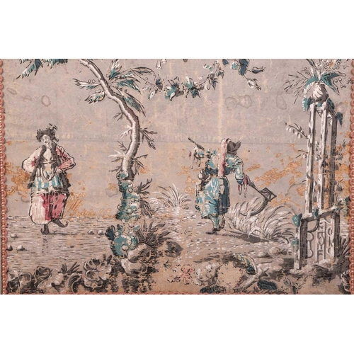 235 - A pair of scarce French 18th-century panels 'Chinoiserie' block printed wallpaper panels in the mann... 