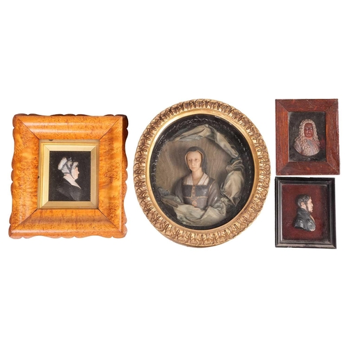 236 - David Morrison (active1793-1850), a wax portrait of an unknown lady, in a bird's eye maple frame, 25... 