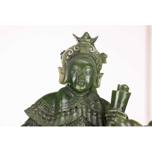 58 - A pair of large and impressive Chinese spinach green jade equestrian carvings, 20th century, one mou... 