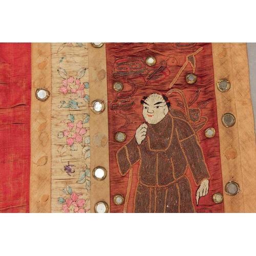 61 - A large Chinese 19th/20th-century red silk embroidered imperial portrait of the Emporer bordered wit... 