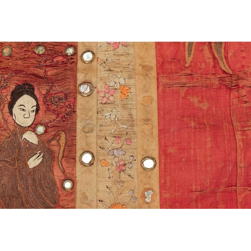 61 - A large Chinese 19th/20th-century red silk embroidered imperial portrait of the Emporer bordered wit... 