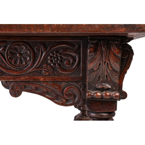 77 - A part Elizabeth I oak rectangular draw leaf table, with adzed and clamped plank top and leaves abov... 