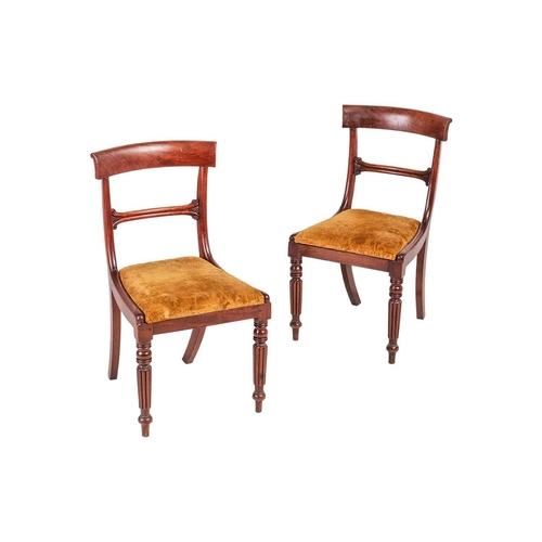 86 - Set of eight Regency mahogany dining chairs, with curved cresting rail, drop in seats, on reeded fro... 