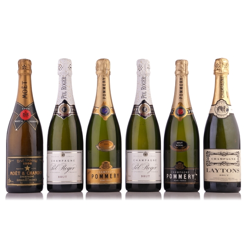 261 - Six bottles of Champagne, comprising 2x Pol Roger, boxed, a Pommery serie Limitee Prisunic, a boxed ... 