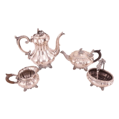 316 - A Dutch matched four-piece tea service; the coffee pot of squash form with morning glory cast finial... 