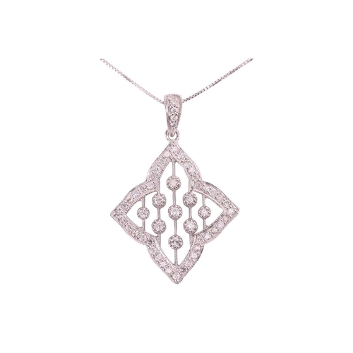 59 - A diamond set pendant, of quadrilateral design, pavé and claw-set with round brilliant diamonds, wit... 