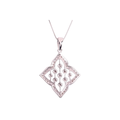 59 - A diamond set pendant, of quadrilateral design, pavé and claw-set with round brilliant diamonds, wit... 