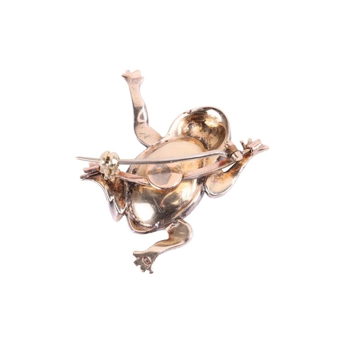 69 - A gem-set frog brooch, the body set with a mabé pearl, of bluish tones, with emerald-set eyes, surro... 