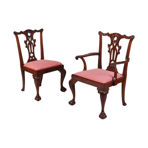 106 - A set of ten well-proportioned mahogany Chippendale-style dining chairs, first half of the 20th cent... 