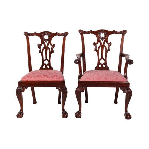 106 - A set of ten well-proportioned mahogany Chippendale-style dining chairs, first half of the 20th cent... 