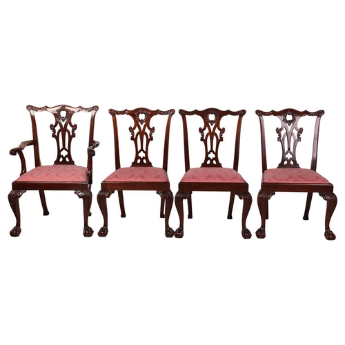 106 - A set of ten well-proportioned mahogany Chippendale-style dining chairs, first half of the 20th cent... 