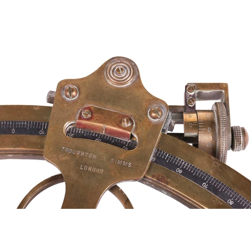 120 - An early 20th-century brass four-glass sextant, by Troughton & Simms, London, 25.5 cm wide, together... 