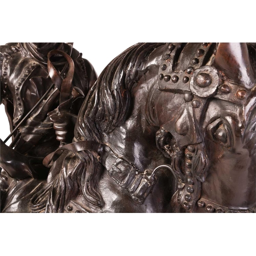 126 - A very large patinated bronze figure of an Arab figure on a horse, 20th century, after Antoine-Louis... 