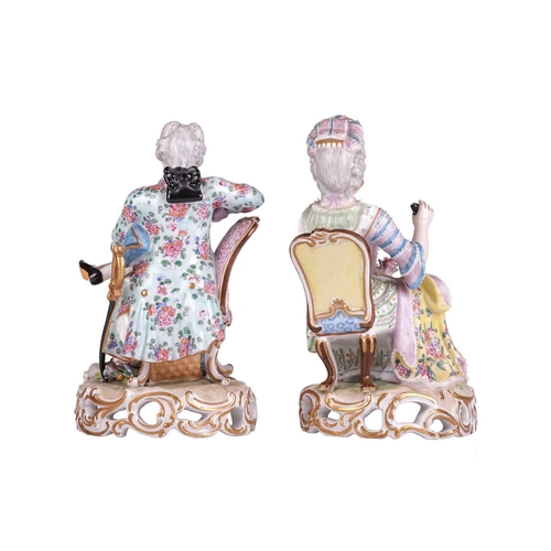 136 - A pair of Meissen porcelain lace-edged figures of a lady and gallant, the second half of the 19th ce... 