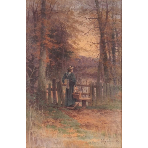 14 - Georgina Martha de l'Aubinière (British 1848-1930), Lady at a stile, signed and dated 'G.M. de l'Aub... 