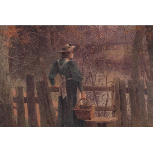 14 - Georgina Martha de l'Aubinière (British 1848-1930), Lady at a stile, signed and dated 'G.M. de l'Aub... 