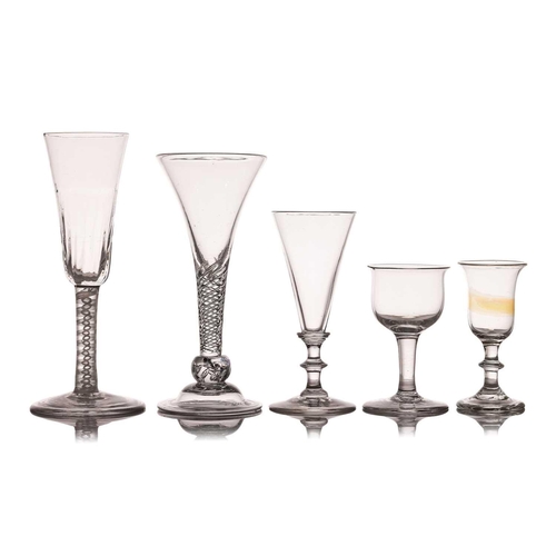 146 - A collection of 18th and 19th-century table glassware, to include a double air twist trumpet ale gla... 