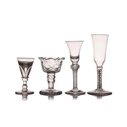 146 - A collection of 18th and 19th-century table glassware, to include a double air twist trumpet ale gla... 