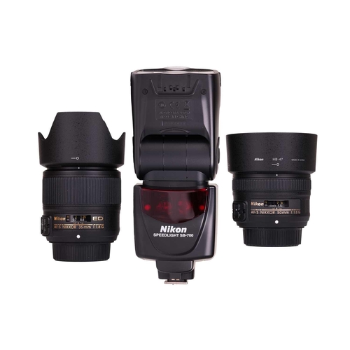 154 - A Nikon AF-S Nikkor Lens, 50mm f/1.8G, together with a Nikkor AF-S 35mm f/1.8 G ED, and a Nikon Wire... 