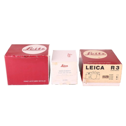 173 - A Leica R3 Electronic Camera body, No.1484115, made in Portugal, in original Leitz box, with carry s... 