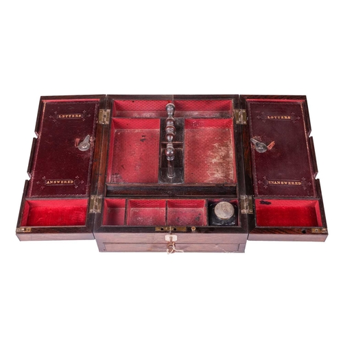 191 - A Victorian rosewood games compendium, with hinged cover and twin front doors, opening to reveal box... 