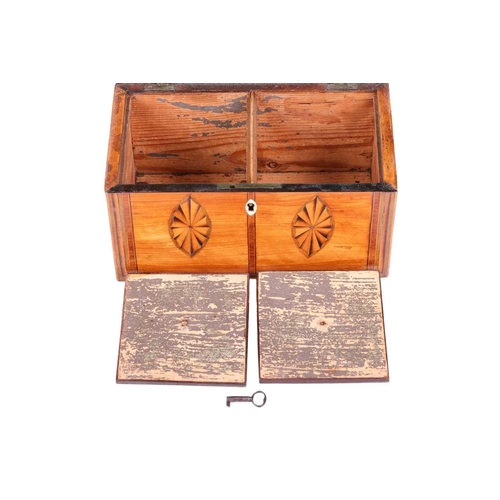 192 - A George III Sheraton period figured satinwood and parquetry inlaid two-section rectangular tea cadd... 