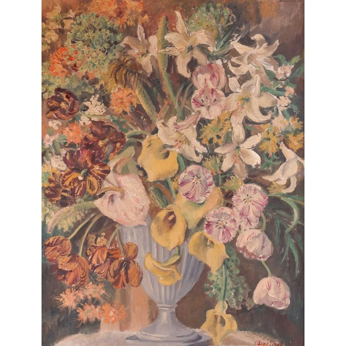 32 - † Olive Snell (British 1888-1962), Still life of lillies and tulips in an urn, signed 'Olive Snell' ... 