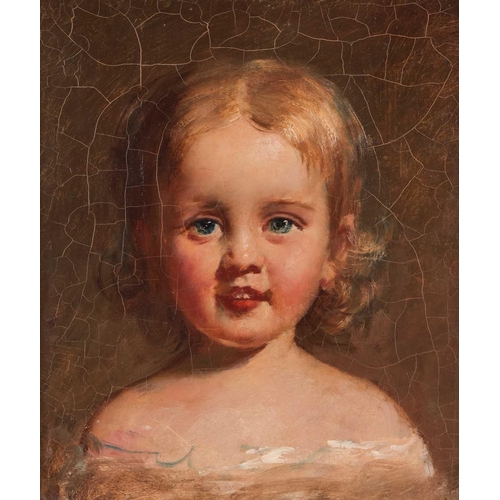 37 - English School (19th century), bust-length portrait of a child with blue eyes, oil on board, 35 x 30... 