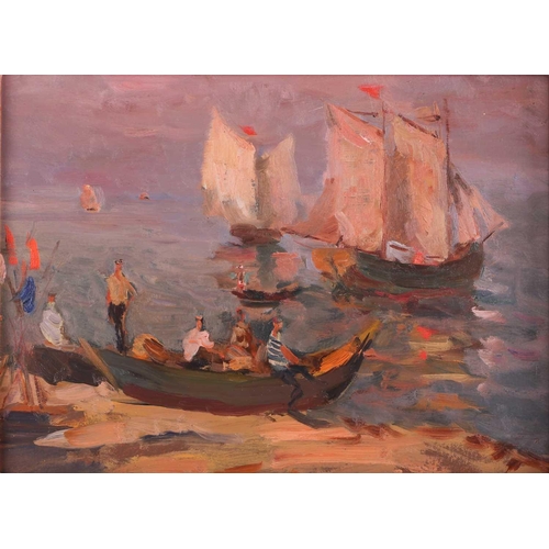 38 - David Rubinstein (1902-1989), ‘Off the Port of Odessa’ (1953), signed and dated verso, oil on board,... 