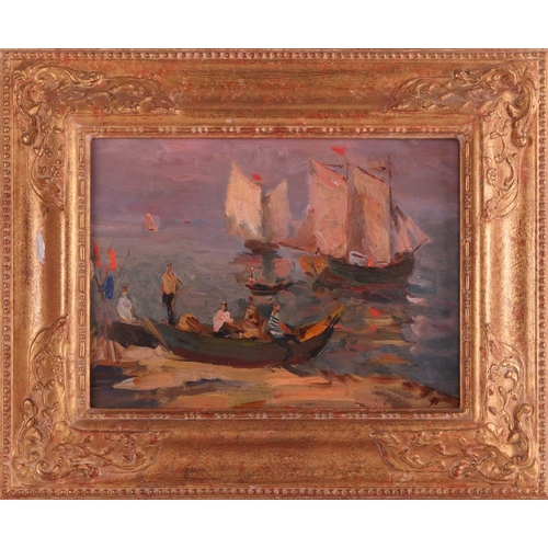 38 - David Rubinstein (1902-1989), ‘Off the Port of Odessa’ (1953), signed and dated verso, oil on board,... 