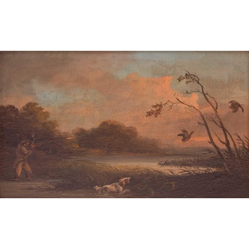 39 - Follower of William Samuel Howitt (British c.1765 0 1822) Duck Shooting oil on panel framed 23 x 30 ... 