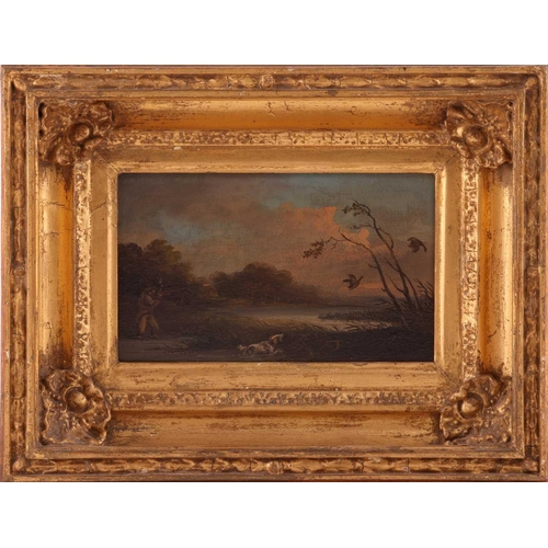 39 - Follower of William Samuel Howitt (British c.1765 0 1822) Duck Shooting oil on panel framed 23 x 30 ... 