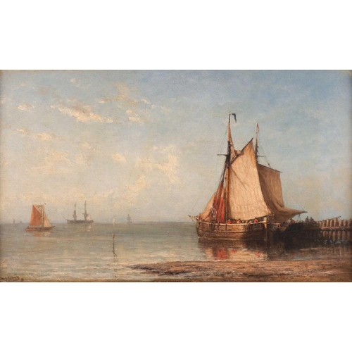 44 - Jan Frederik Schutz (Dutch 1817-1888), Shipping by a pier, signed 'F.W.Schutz' (lower left), oil on ... 