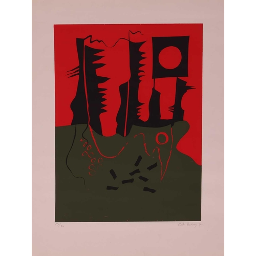 52 - † Art Derry (Trinidadian British 1930 - 1992), Abstract in green, red and black, an edition signed a... 