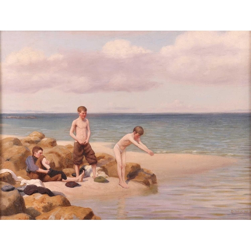 6 - D.Mck Mck (late 20th century), Boys bathing, signed 'D. McK McK' (lower right), oil on canvas, 40 x ... 