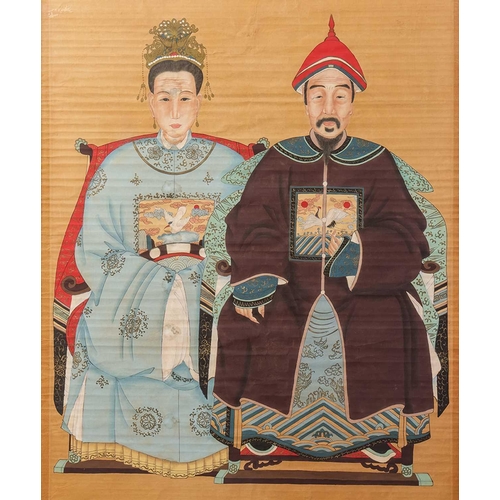 64 - Chinese School, a large ancestral portrait of a Chinese official and his wife, gouache on paper, 124... 