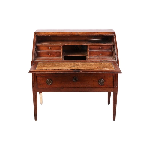 77 - A late 18th-century Italian walnut parquetry bureau, with a quartered fall opening to reveal a stepp... 