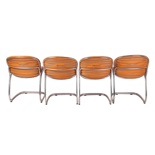 79 - A set of eight 'Sabrina' dining chairs, by Gastone Rinaldi, c.1970s, on a chrome frame with tan leat... 