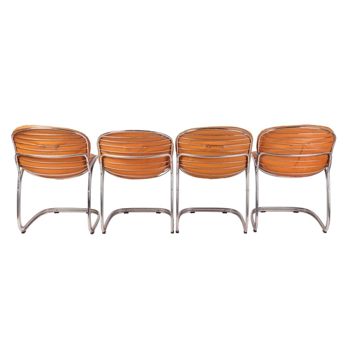 79 - A set of eight 'Sabrina' dining chairs, by Gastone Rinaldi, c.1970s, on a chrome frame with tan leat... 