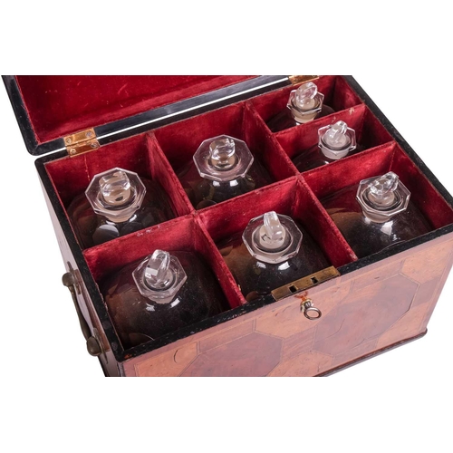 94 - A fine late 18th century mahogany, walnut and parquetry rectangular decanter box, with brass handles... 