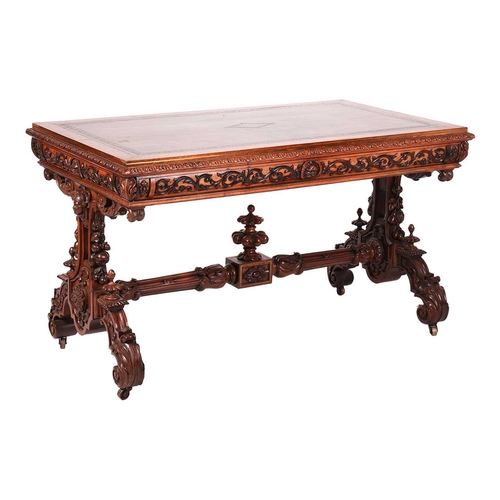 96 - A Victorian exhibition quality, carved rosewood library writing table in the manner of Richard Bridg... 