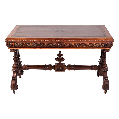 96 - A Victorian exhibition quality, carved rosewood library writing table in the manner of Richard Bridg... 