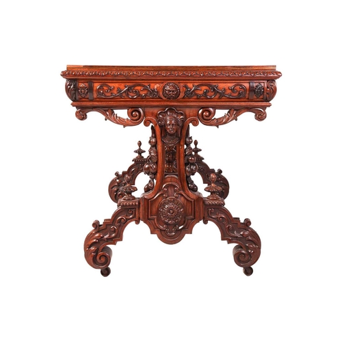 96 - A Victorian exhibition quality, carved rosewood library writing table in the manner of Richard Bridg... 