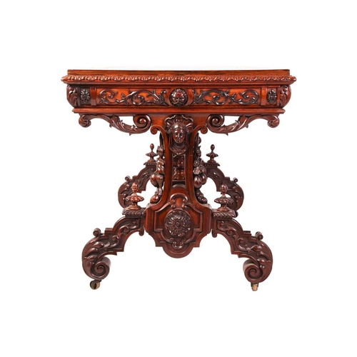 96 - A Victorian exhibition quality, carved rosewood library writing table in the manner of Richard Bridg... 