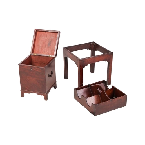 99 - An unusual George III mahogany 'Butler's Bottle Carrier' and mahogany stand, with a shaped facility ... 