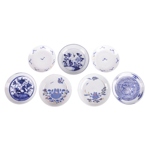 68A - A small group of Chinese 18th-century and later blue and white saucer dishes some painted with rock ... 