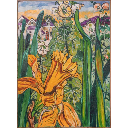 76 - † John Bratby (1928-1992) Holly Hock and Daffodil at Blackheath Studio signed 'BRATBY' (upper left) ... 